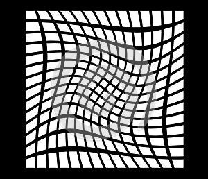 Square mosaic, grid, mesh with distort, deform effect. Abstract geometrical vector