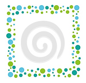 Square mosaic message frame with a blue and green dot pattern, vector illustration.