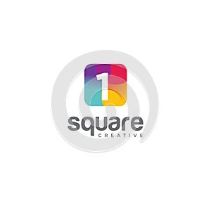 Square One Tech Logo . Abstract Colorful Square 1 Logo Design Vector Stock Illustration