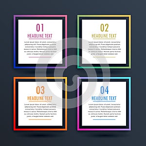 Square options infographic design with four steps