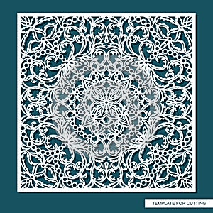 Square panel with delicate lace pattern. Floral oriental ornament of leaves, curls.