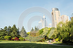 Square Park and city view in Shanghai, China