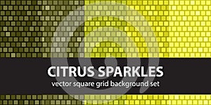 Square pattern set Citrus Sparkles. Vector seamless tile backgrounds