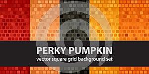 Square pattern set Perky Pumpkin. Vector seamless tile backgrounds