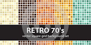 Square pattern set Retro 70s. Vector seamless geometric backgrounds