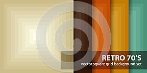 Square pattern set Retro 70s. Vector seamless geometric backgrounds