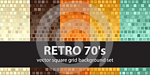 Square pattern set Retro 70s. Vector seamless glowing background