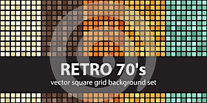 Square pattern set Retro 70s. Vector seamless tile backgrounds