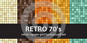 Square pattern set Retro 70s. Vector seamless tile backgrounds