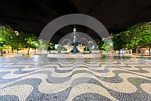 Square Pedro IV (Rossio) in Lisbon at night