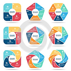 Square pentagon and hexagon infographic part four, part Five and part six vector set design photo