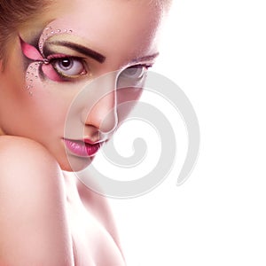 Square photo of young beauty woman with creative make up