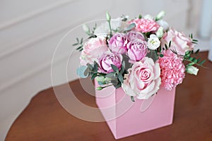 Square Pink Flower box with Fresh Rose