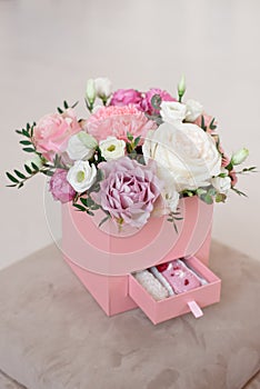 Square Pink Flower box with Fresh Rose