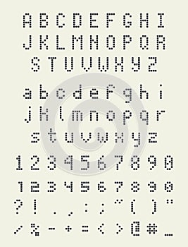 Square pixel font, videogame alphabet in retro style