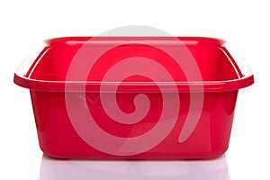 square plastic red empty basin on a white isolated background