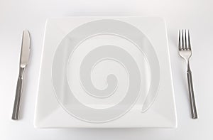 Square plate and cutlery