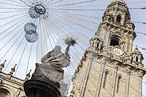 Square,plaza Praterias and cathedral tower.Santiago de Compostela,Spain. photo