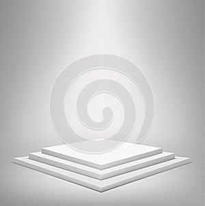 Square Podium with steps on grey background.