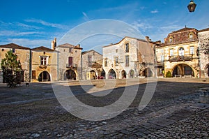 Square and porch the village of Monpazier, Perigord, France