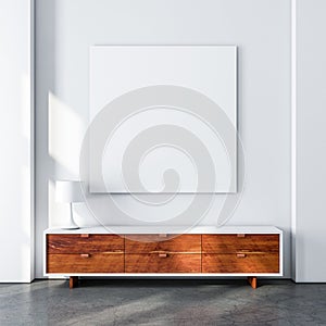 Square poster canvas mockup in modern living room with bureau