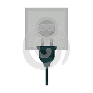 Square power socket and black plug isolated illustration