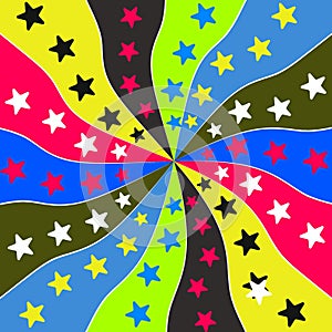 square Rainbow swirl background with colorful stars. rainbow line and star pattern