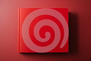 A square red book on a red background. 3D rendering mock up