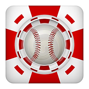 Square red casino chips of baseball sports betting