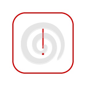 Square red thin line exclamation point icon, button, attention symbol isolated on a white background.