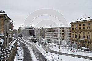 Square in Rome under snowfall