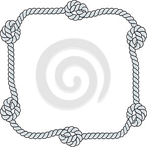Square rope frame isolated on white background. Twisted cord.