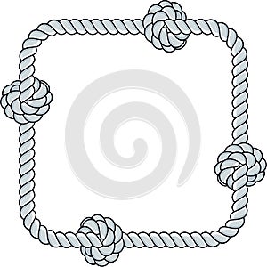 Square rope frame isolated on white background. Twisted cord.