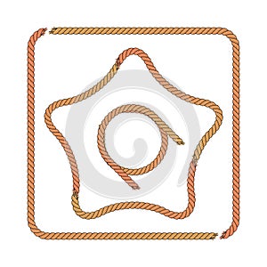 Square Rope Frame, Rope Star and Circle. Vector Illustration