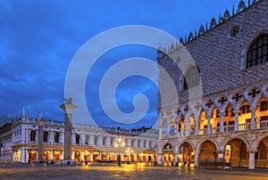 Square San Marco Piazza San Marco with the Doge`s Palace Palazzo Ducale at night, Venice