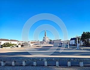 The square of the Sanctuary of Our Lady of the Rosary of Fatima in the morning