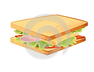 Square sandwich with ham cheese lettuce and tomato vector illustration isolated on white background
