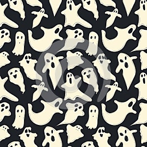 Square seamless Pattern. Cartoon halloween ghost, ghosted spooky spirit