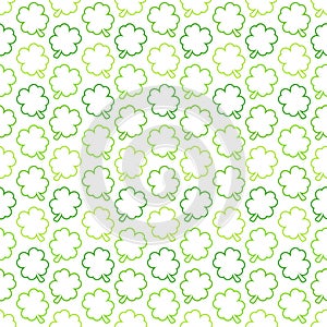 Seamless Pattern Clover Leafs Outline Green And White