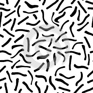 A square seamless pattern on a white background, black blots, stripes in a chaotic manner. Seamless pattern illustration