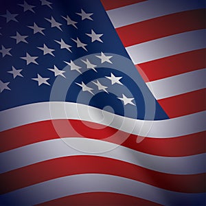Square shape USA flag banner with gradient. United States of America waving flag vector background