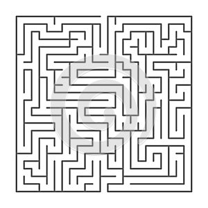 Square shaped complicated maze, black silhouette on white