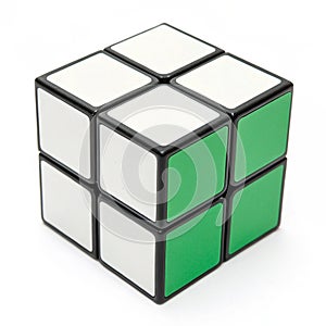 Square shaped cube with green square on white background