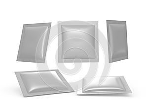 Square silver foil heat sealed packet with clipping path