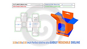 Square size hanging window box 3.50x3.50x3.50 inch snap lock mobile charger box, dieline template