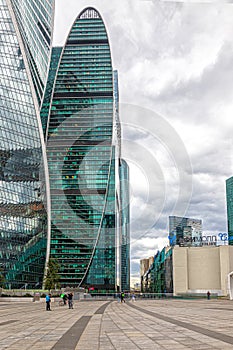 Square between skyscrapers in the business center of Moscow City