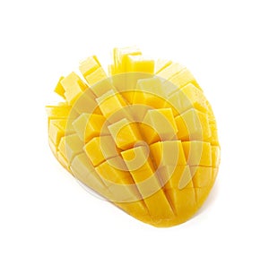 Square sliced mango fruit Barracuda Mango  isolated on white background, Suitable for creative graphic design