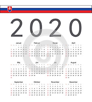 Square Slovak 2020 year vector calendar