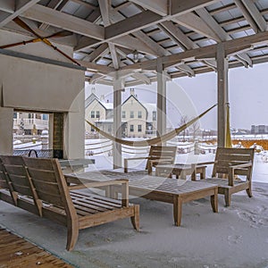 Square Snowy patio of a clubhouse in Daybreak Utah