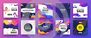 Square social media banner. Fashion sale design, promotion graphic layout template. Vector trendy discount ad mockup